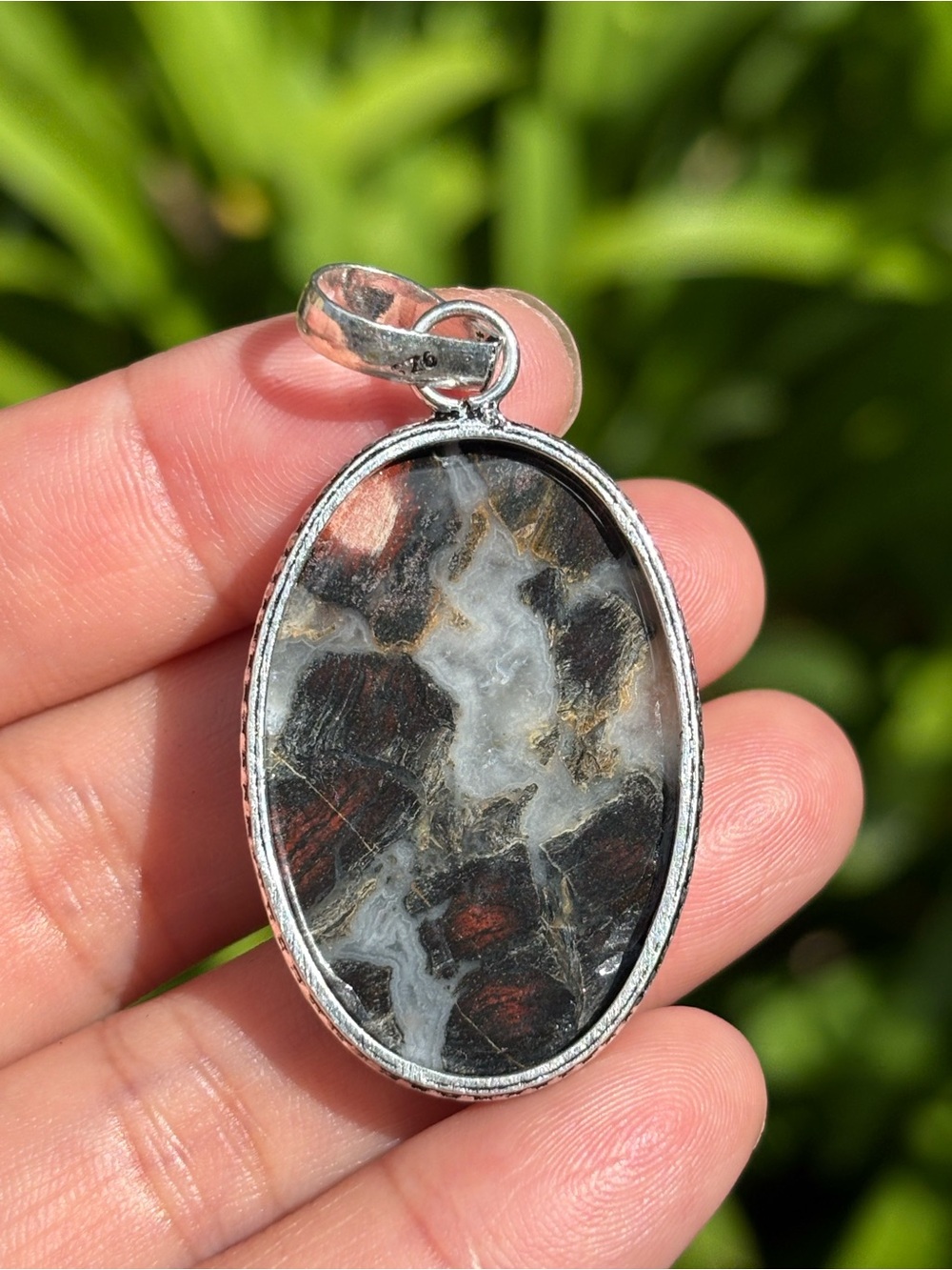 Artisan 925 Silver Plated Red Jasper Pendant ZZPD00014 - Picture 3 of 5